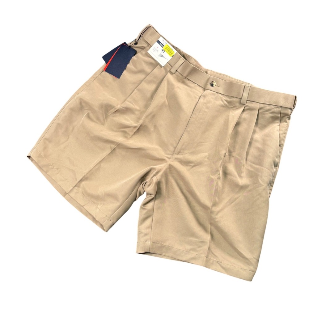 Roundtree &‎ Yorke Mens Pleated Shorts Khaki Expander Waist 38 NWT